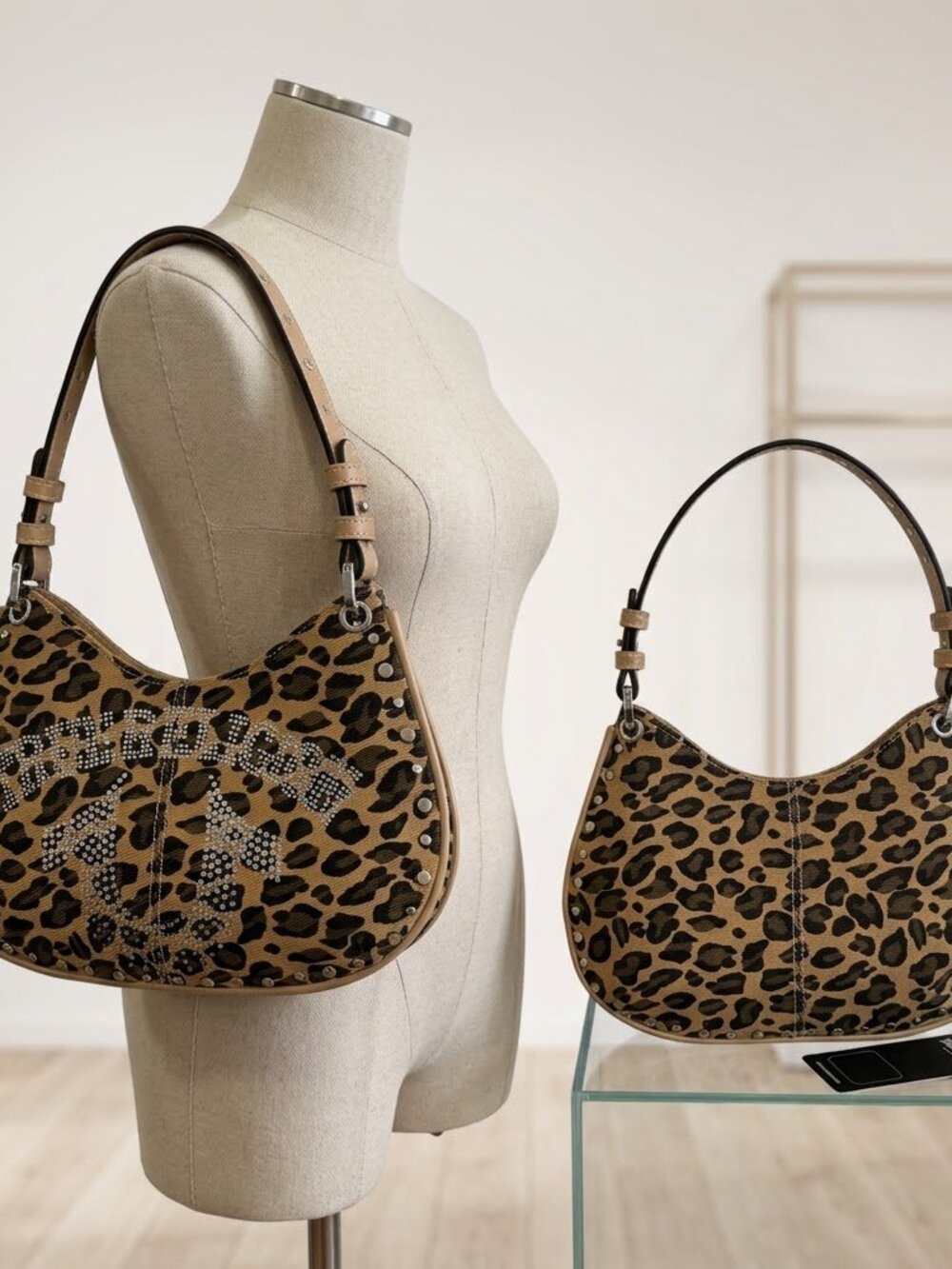 True Religion Leopard-Print Shoulder Bag , Sparkling Rhinestone Buddha Logo